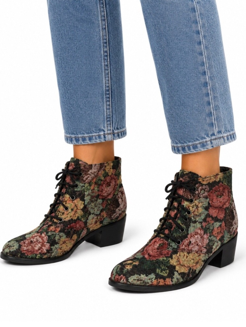 Diba Dixie Floral Lace-Up Ankle Boots in Multicolor Tapestry 8.5 - Picture 12 of 12